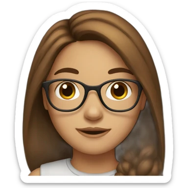 A girl with brown long hair and brown eyes with glasses sticker