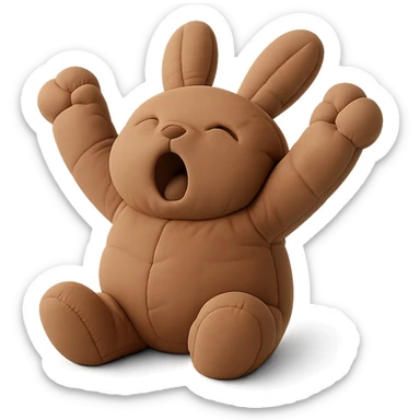 brown bunny stretching arms while yawning, cushion style sticker