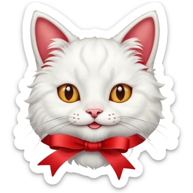 White cat, smiling, with a dangling ribbon on its head
 sticker