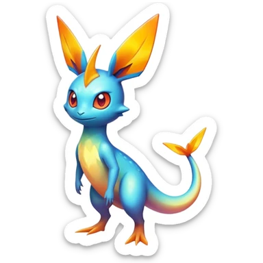 Colorful Shiny Exotic Victini-Salandit-Aurorus-Fakémon-hybrid-creature (full body)  sticker