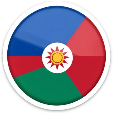 Emoji drapeau gitan bleu en haut vert en bas avec une roue rouge au millieu  roue en plein millieu du drapeau sticker