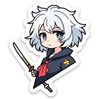 Jett from Valorant, a female character with short white hair, holding kunai knives, wind abilities sticker