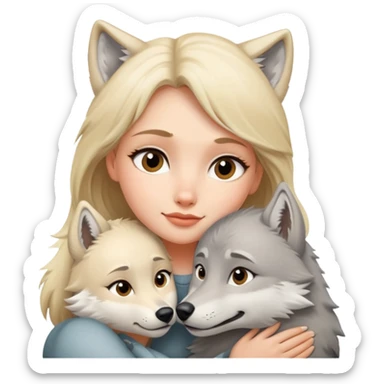 Blonde girl cuddling wolf sticker