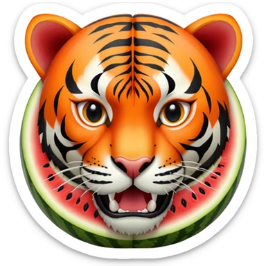 Half sliced watermelon with an orange and black striped tiger head growling sticker