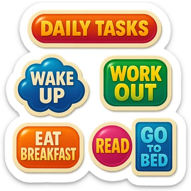 A daily tasks list in retro stickers style, with a vintage design and bright colors sticker