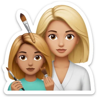 Woman coloring a hair off ohter woman sticker