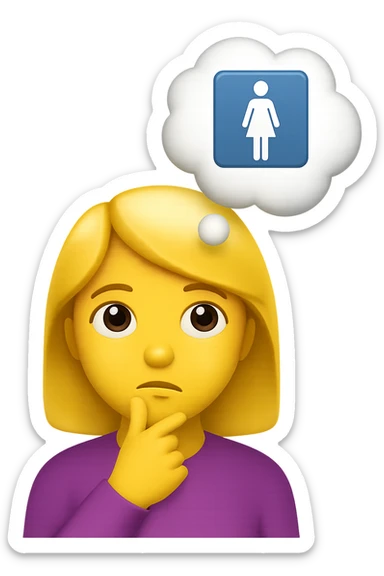 emoji stile iphone di una donna con nuvoletta di pensiero con all'interno la toilet per donne, iperrealistico 4k sticker