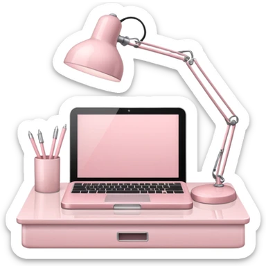 Pale Pink office with Light Pale Pink book and Light Pale Pink Desk lamp and computer for Lease sticker