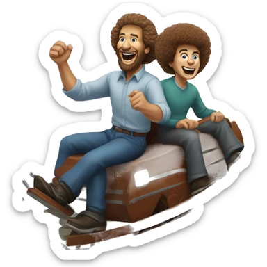 Bob Ross riding a roller coaster with issac newton sticker