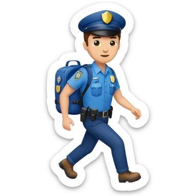 Adventurous man hiking with a police badge sticker