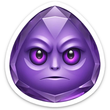 Single gemstone amethyst character, squat and heavy like a rock, with carved facets with eyes sticker