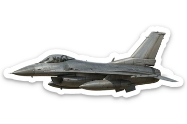 realistic F-16 jet fighter, side view, metallic finish, flying, no background sticker