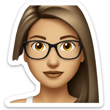 Femme  cheveux lisse long brun lunette sticker