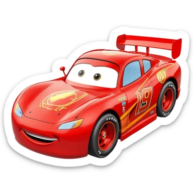 red cartoon race car racing with motion lines, inspired by Lightning McQueen sticker
