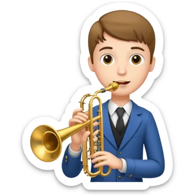 Boy with 4 arms holding a trumpet in one hand and a saxophone in the other sticker