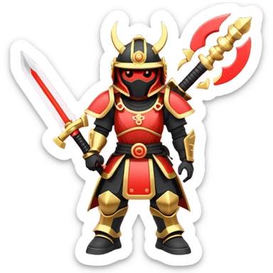 samurai themed space miner tool icon, futuristic mining tool inspired by katana, Japanese armor details, red black gold color palette, glowing energy accents, 3D cartoon, mobile game icon style, clean background, soft shadow, no text, no watermark

 sticker