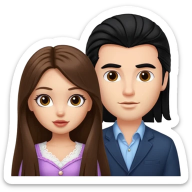 a pretty fair bratz girl with long brown hair and handsome white man with black hair sticker