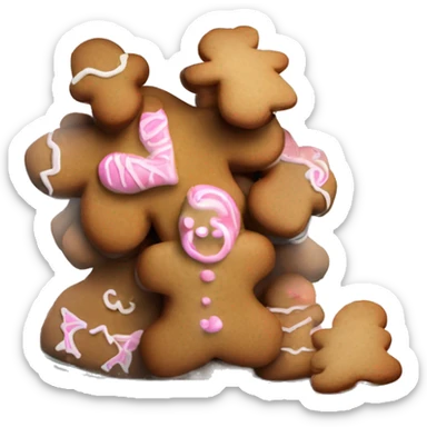 Realistic glass cookie jar with light pink lid full of gingerbread cookies isolated.  sticker