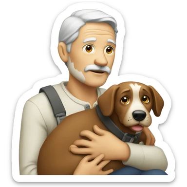 old gentle man holding a dog sticker