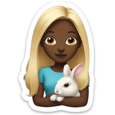 Blonde dark skinned girl with pet bunny sticker