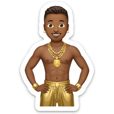 MC Hammer with dark brown hair, shirtless with necklace, metallic gold harem pants  sticker