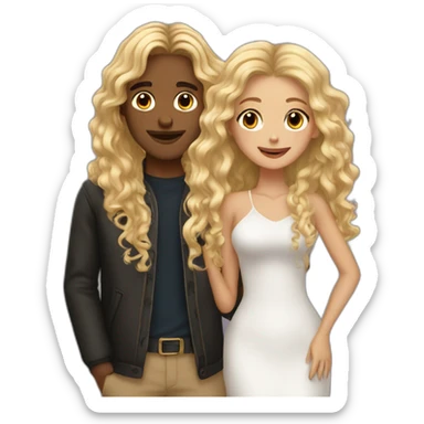 blonde guy with long hair loves black girl with curly long hair sticker
