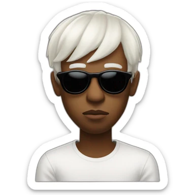 tyler the creator with a short white wig and dark sunglasses looking looking annoyed side view sticker