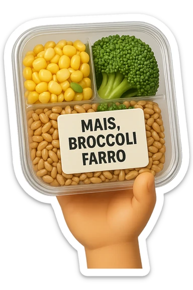 SU QUESTO STILE FAI UN EMOJI STILE IPHONE 3D DI UN INSALATA PRECONFEZIONATA DA SUPERMERCATO CON FOCUS SU ETICHETTA NUTRIZIONALE CON GLI INGREDIENTI IN ITALIANO TIPO: MAIS, BROCCOLI, FARRO, ACCANTO ALL'INSALATA CHE HA IN MANO C'è UN FOCUS SULL'ETICHETTA CON GLI INGREDIENTI SCRITTI, FALLO MOLTO REALISTICO IN 3D sticker