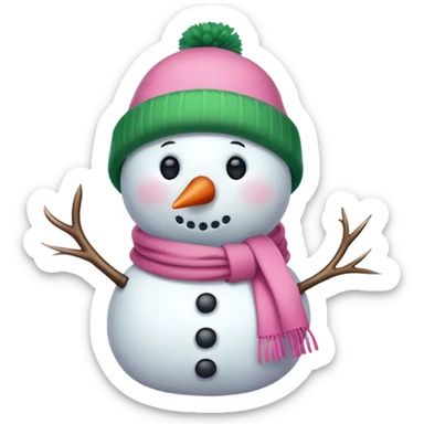Pink snowman with green hat and scarf sticker