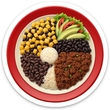 Food plate with rice, beans, minced meat and salad sticker