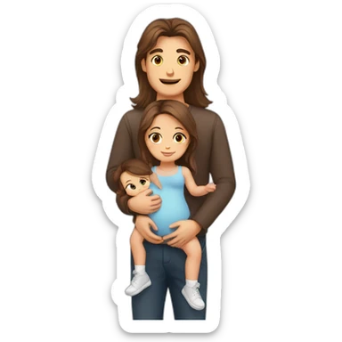 european family, Brown hair man, long Brown hair woman, baby girl sticker