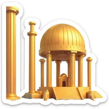 Anunnaki-inspired golden underwater base, large domes, tall pillars, aquatic background sticker