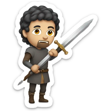 Man with top holding a medieval sword sticker