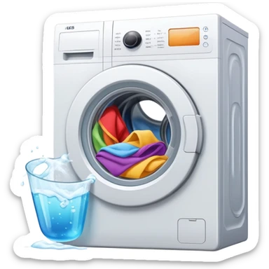 washing machine mid-cycle with clothes tumbling inside sticker