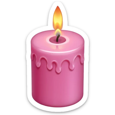 Draw a pink candle with a flame that can be used on a romantic dinner table, camera isometric sticker