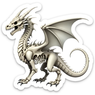 An epic shiny cool edgy skeletal bone dragon, full body sticker