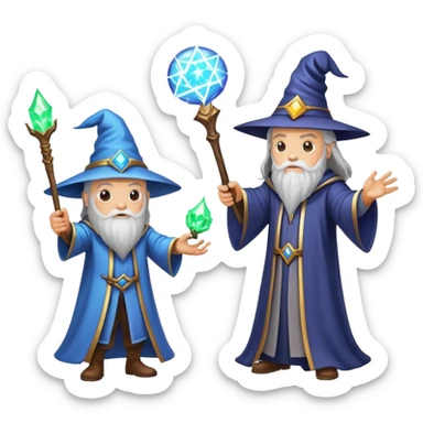 wizard and brain in a magical duel with glowing spell effects sticker