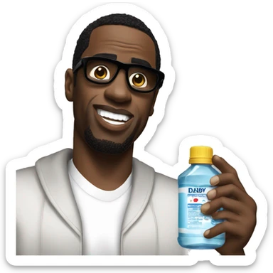 P.Diddy holding 1 bottle of baby oil sticker