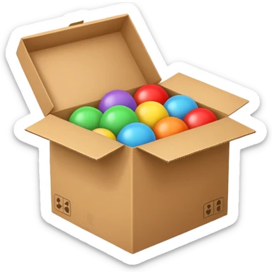 cardboard box with toys sticker