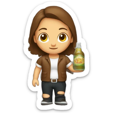 brown hair whit with a pot belly serving bottles of beer sticker