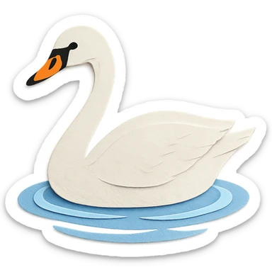 tundra swan in water, paper craft style, multiple visible paper layers, elegant neck curve, white plumage, gentle blue ripples sticker