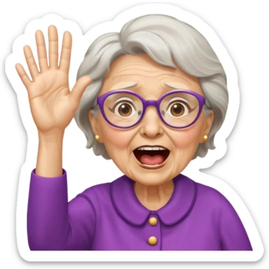 An old lady with big glasses, waving her arms while yelling encouragement. sticker