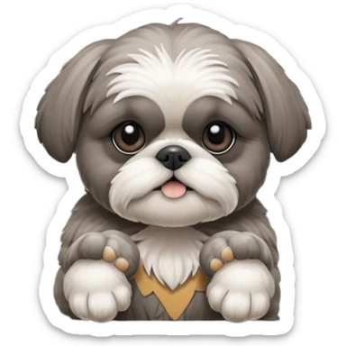cute all grey shih tzu peeking through window blinds with one paw holding down the shade behind the shade sticker