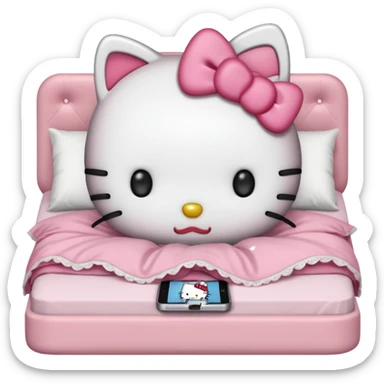 hello kitty tucked into bed on her phone sticker