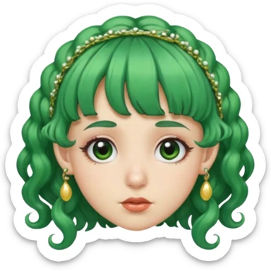 green curly  haired with hair bangs big head accessory big nose mid size ear old piercing  sticker