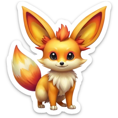 Shiny Vibrant Colorful Iridescent Fennekin-Eevee-creature-hybrid sticker