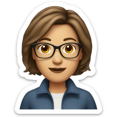 42 year old woman Bob haircut brown hair glasses sticker