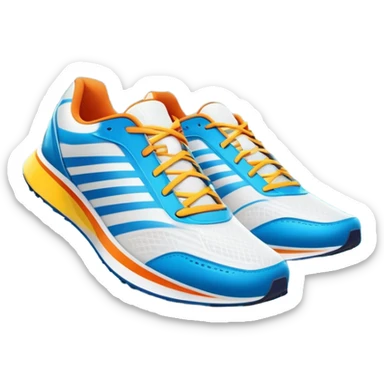 Running shoes placed on a professional track, ready for a sprint. The vibrant background features a stadium with cheering fans, a bright blue sky, and a digital timer displaying race time. Motion lines emphasize speed and energy. Transparent background highlights the athletic spirit. sticker