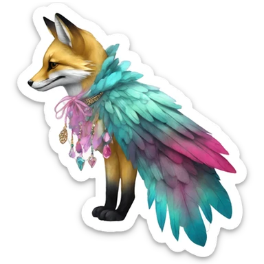 Beige cyan Pink magenta burgundy maroon cyan beige gray fox black stripes wearing gold jewellery gold piercings gold ear piercing gilded vintage watercolour tie dye black raven wings sticker