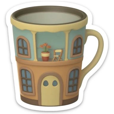 Hyperrealistic 3d rendering whimsical cottagecore coffee mug sticker